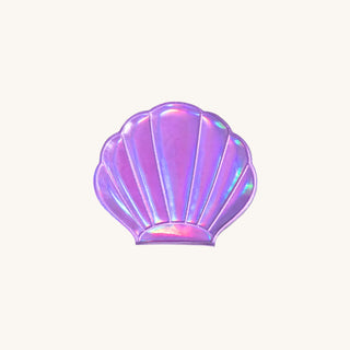 Clam shell compact mirror with foldable seashell design and dual-sided 1x and 2x magnification, ideal mermaid makeup tool for kids