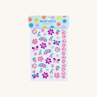 Face Sticker Set with sparkly sticker gems featuring 3D seashells, pearl stars, gemstones, and flowers for kids