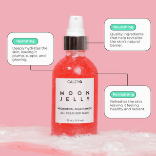 Moon Jelly Gel Cleanser Mask, a gentle face cleanser for teens, naturally bright pink from hibiscus, hydrates, detoxifies, and brightens sensitive skin