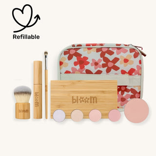 Natural makeup kit for kids with refillable makeup palette from True Bloom Kids, made with non-toxic, eco-friendly ingredients for safe beauty play
