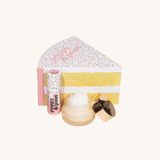 Poppy and Pout lip scrub and balm set packaged as a birthday gift for girls, made with natural ingredients and ethically sourced beeswax