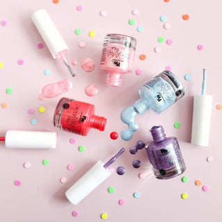 Bottles of peel-off, water-based non toxic nail polish for kids, a kid safe nail polish free from harmful chemicals