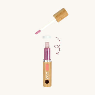 Zao Makeup Natural & Refillable Lip Gloss Tube in bamboo casing, organic and vegan, safe for teens