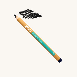 Zao makeup multifunctional vegan eye pencil in black shade, made with organic ingredients and cedar wood casing