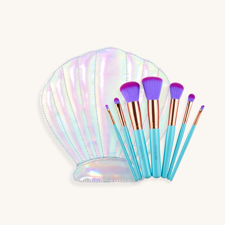10-Piece Aqua Mermaid Brush Set with Seashell Case