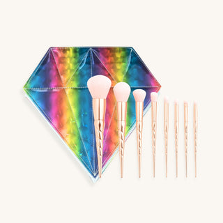 10-Piece Rose Gold Unicorn Makeup Brushes with Rainbow Diamond Case