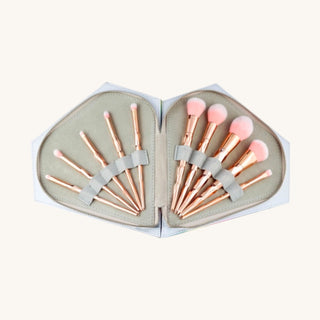 10-Piece Rose Gold Unicorn Makeup Brushes with Rainbow Diamond Case