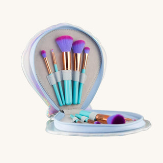 10-Piece Aqua Mermaid Brush Set with Sea Shell Case