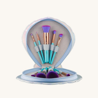 10-Piece Aqua Mermaid Brush Set with Sea Shell Case