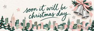 Soon it will be Christmas day — silver bells above a snowy city skyline.