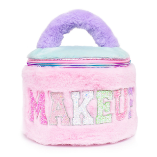 'Makeup' Color Block Plush Round Glam Bag