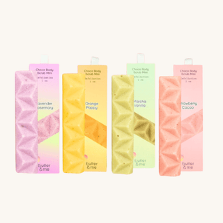 All-natural body scrub gift set with break-apart cocoa butter and sugar scrubs in four scents for gentle exfoliation and moisturizing