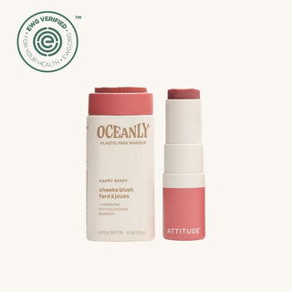 Attitude Living Oceanly EWG Verified plastic-free natural makeup set with blush and lip gloss in biodegradable cardboard tubes