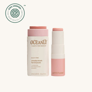Attitude Living Oceanly EWG Verified plastic-free natural makeup set with blush and lip gloss in biodegradable cardboard tubes