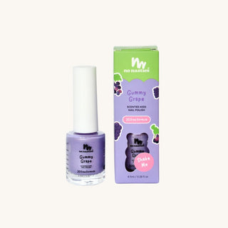 Bottle of naturally scented peel off nail polish in purple labeled as the best nail polish for toddlers, safe and non-toxic