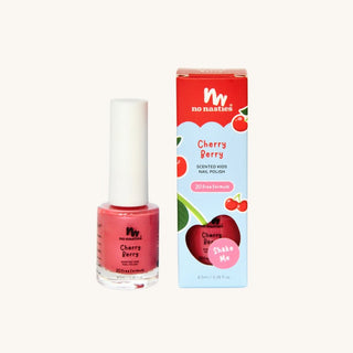 Bottle of naturally scented peel off nail polish in bright pink labeled as the best nail polish for toddlers, safe and non-toxic