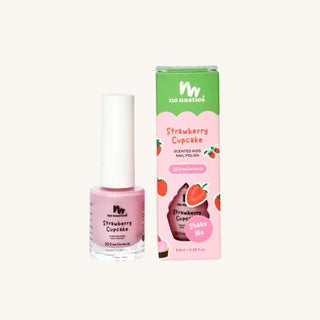Bottle of naturally scented peel off nail polish in pastel pink labeled as the best nail polish for toddlers, safe and non-toxic