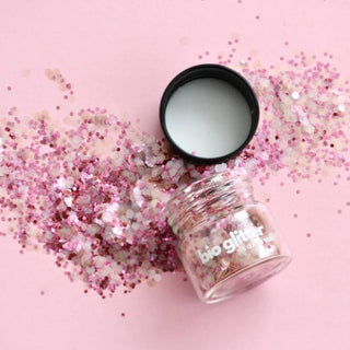 Certified Biodegradable Bio-glitter, biodegradable hair glitter for hair gel, safe for face, hair, body, and nails, packaged in a glass jar