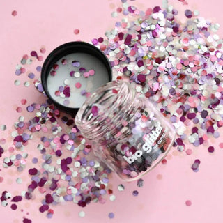 Certified Biodegradable Bio-glitter, biodegradable hair glitter for hair gel, safe for face, hair, body, and nails, packaged in a glass jar