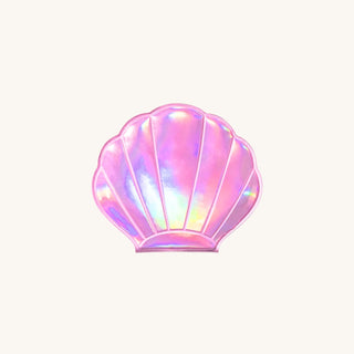 Clam shell compact mirror with foldable seashell design and dual-sided 1x and 2x magnification, ideal mermaid makeup tool for kids