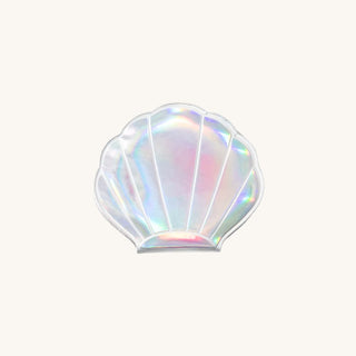 Clam shell compact mirror with foldable seashell design and dual-sided 1x and 2x magnification, ideal mermaid makeup tool for kids