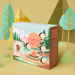 Dabble & Dollop limited-edition S’mores Bath Bomb Gift Set for kids with Chocolate Whip 3-in-1 and mini Marshmallow and Graham bath bombs