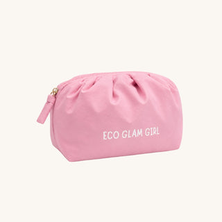 Eco Glam Girl pink puffer accessory bag from an alternate angle