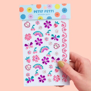 Face Sticker Set with sparkly sticker gems featuring 3D seashells, pearl stars, gemstones, and flowers for kids