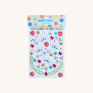 Face Sticker Set with sparkly sticker gems featuring 3D seashells, pearl stars, gemstones, and flowers for kids