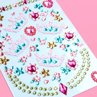 Face Sticker Set with sparkly sticker gems featuring 3D seashells, pearl stars, gemstones, and flowers for kids