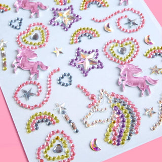 Face Sticker Set with sparkly sticker gems featuring 3D seashells, pearl stars, gemstones, and flowers for kids