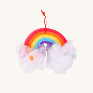 Kids bath sponge rainbow bath sponge with pom poms and soft mesh for gentle skin