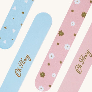 Oh Flossy kids nail files 2-pack with 240/360 grit, child-sized and gentle for safe nail play, perfect with non toxic nail polish and nail stickers