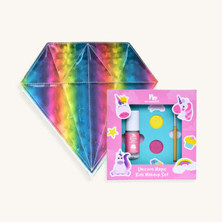 Magical Unicorn Makeup Kit for Girls featuring kids unicorn makeup set and rose gold unicorn makeup brushes with rainbow diamond case