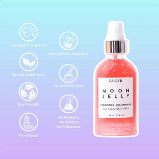 Moon Jelly Gel Cleanser Mask, a gentle face cleanser for teens, naturally bright pink from hibiscus, hydrates, detoxifies, and brightens sensitive skin