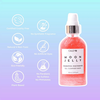 Moon Jelly Gel Cleanser Mask, a gentle face cleanser for teens, naturally bright pink from hibiscus, hydrates, detoxifies, and brightens sensitive skin