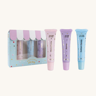 Natural lip gloss for kids and clean lip gloss gift set with Strawberry, Cotton Candy, and Grape flavors, handmade in Australia with vegan, non-toxic ingredients