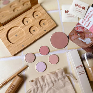 Natural makeup kit for kids with refillable makeup palette from True Bloom Kids, made with non-toxic, eco-friendly ingredients for safe beauty play