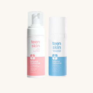Natural Outcome kids skincare set with fragrance-free foaming face wash and non toxic face moisturizer for gentle, daily teen skincare