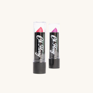 Oh Flossy Play Lipstick for Kids in pink and purple, 100% natural and vegan, safe for sensitive lips, washable, and free from toxins