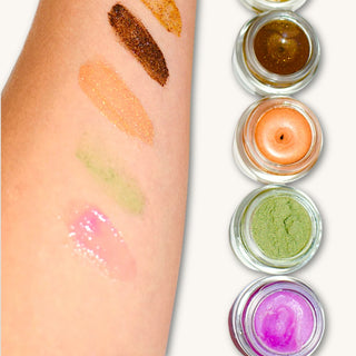 Organic lip gloss for kids in a glass jar with purple dragon fruit tint