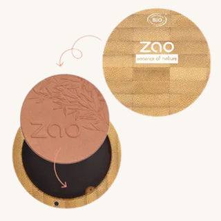 Zao Makeup organic vegan refillable blush in a bamboo compact, curated in soft wearable shades for girls beginning to explore blush