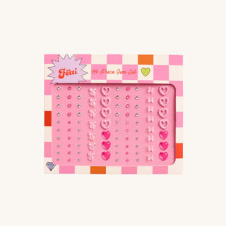 Pink bows, butterflies, and hearts self adhesive face gems with heart stickers for tweens, featuring sparkling crystals for parties, selfies, and early beauty exploration