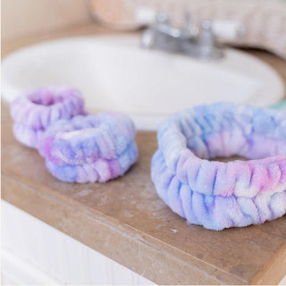 Plush spa headband and wristband set for kids, soft and comfortable for beauty play or skincare routines