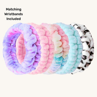 Plush spa headband and wristband set for kids, soft and comfortable for beauty play or skincare routines