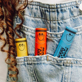 Poppy and Pout kids lip balm in fruity flavors, natural kids chapstick with a push-up tube design for easy use by children