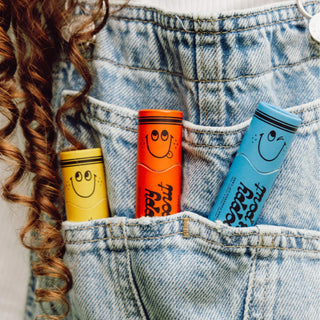 Poppy and Pout kids lip balm in fruity flavors, natural kids chapstick with a push-up tube design for easy use by children