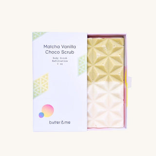 Raw sugar scrub for face and body shaped like a chocolate bar with natural sugar crystals, cocoa butter, and sunflower oil