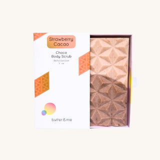 Raw sugar scrub for face and body shaped like a chocolate bar with natural sugar crystals, cocoa butter, and sunflower oil