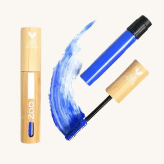 Refillable organic mascara for teens in black, bluem and brown shades, made with natural-origin pigments for soft lash definition